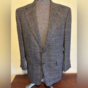 Hickey Freeman Gray Silk, Linen, Wool Plaid Sport Coat